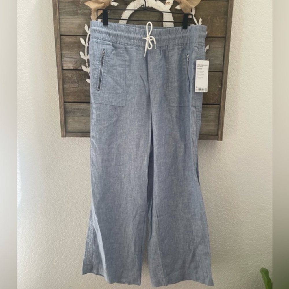 Athleta Cabo linen‎ wide leg blue pants ladies size 12 NWT